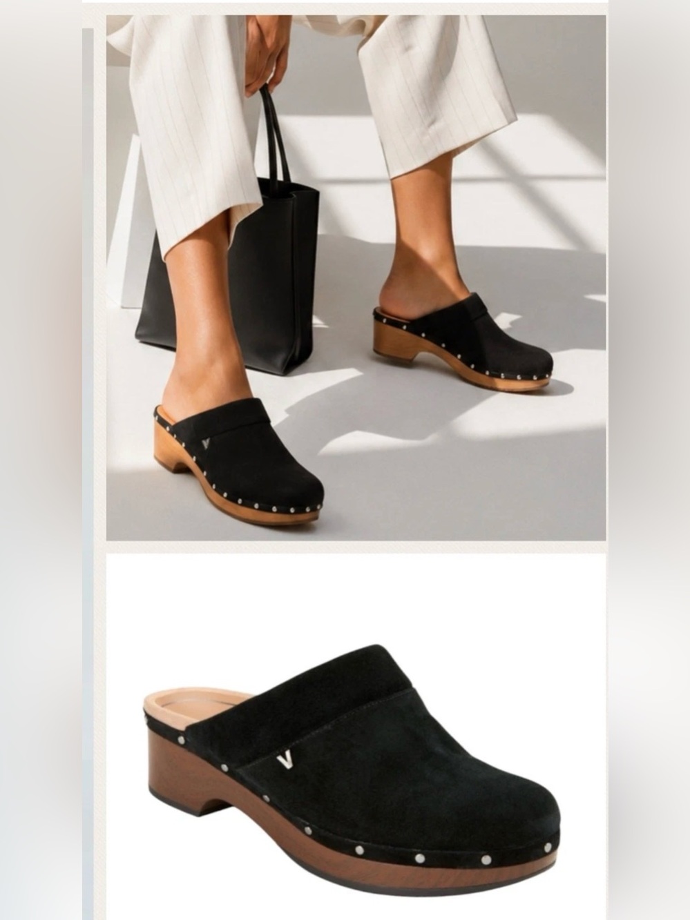 Vionic Black Suede Studded Clog Mules
